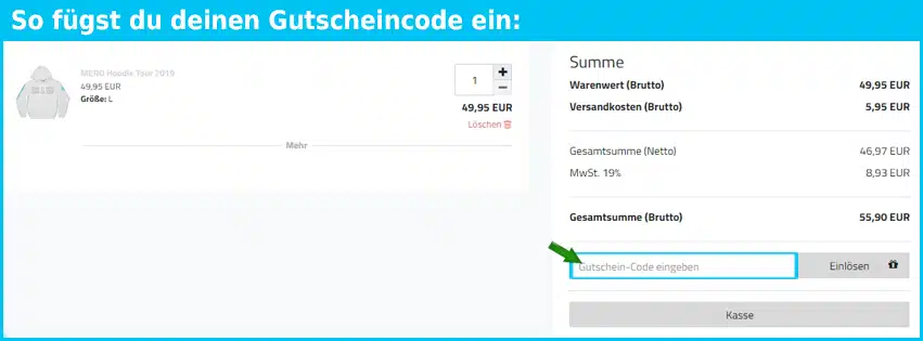 mero-shop Gutschein einfuegen und sparen