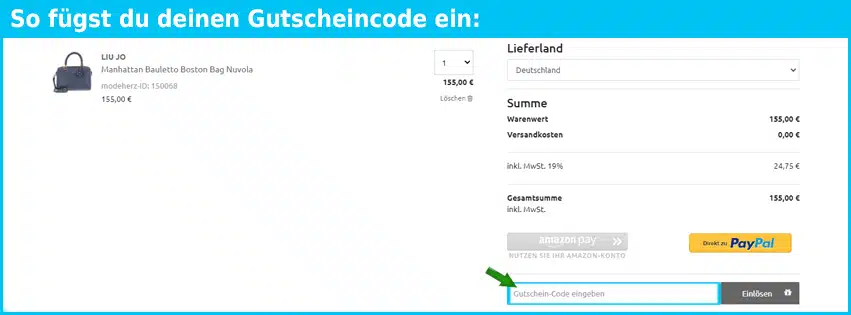 modeherz Gutschein einfuegen und sparen