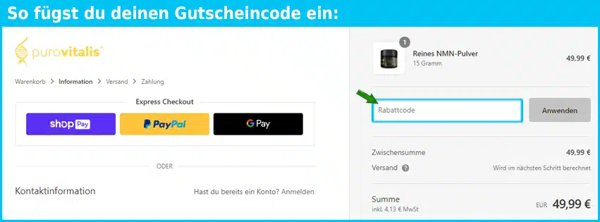 purovitalis Gutschein einfuegen und sparen