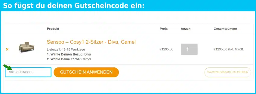 sensoo Gutschein einfuegen und sparen