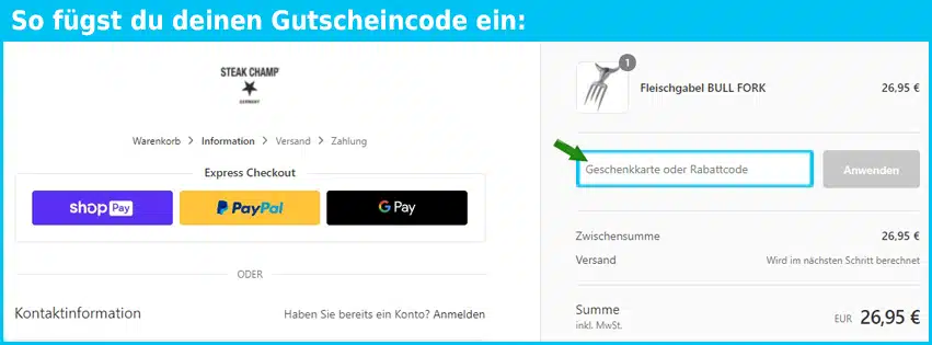 steakchamp Gutschein einfuegen und sparen