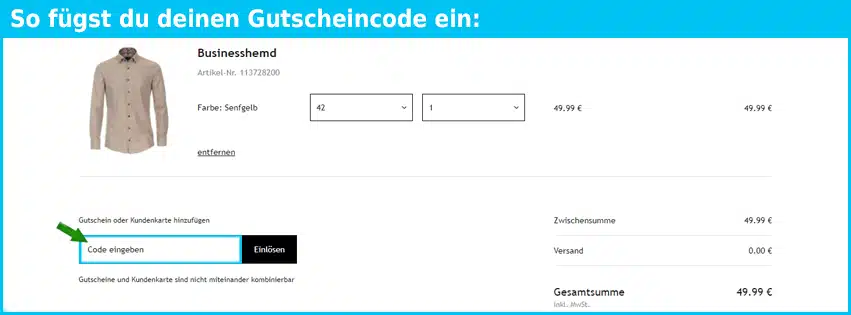 venti Gutschein einfuegen und sparen