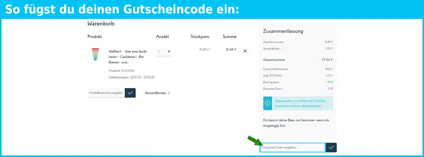 we-bee Gutschein einfuegen und sparen
