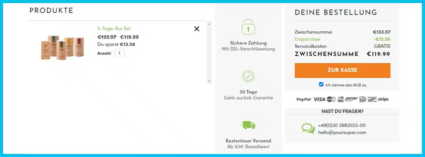 yoursuperfoods Gutscheine - Warenkorb