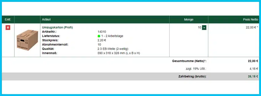 bb-verpackungsshop Gutscheine - Warenkorb