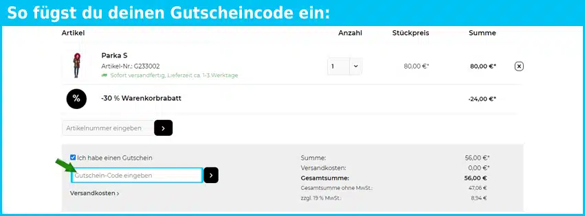 ginaya Gutscheine - gutscheincode eingeben und sparen