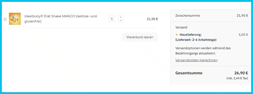 idealbody Gutscheine - Warenkorb