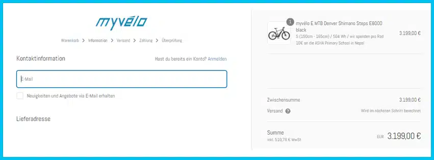 myvelo Gutscheine - Warenkorb