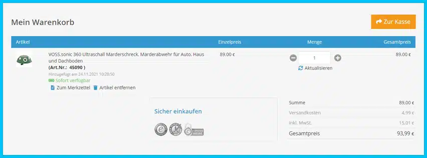 weidezaun.info Gutscheine - Warenkorb