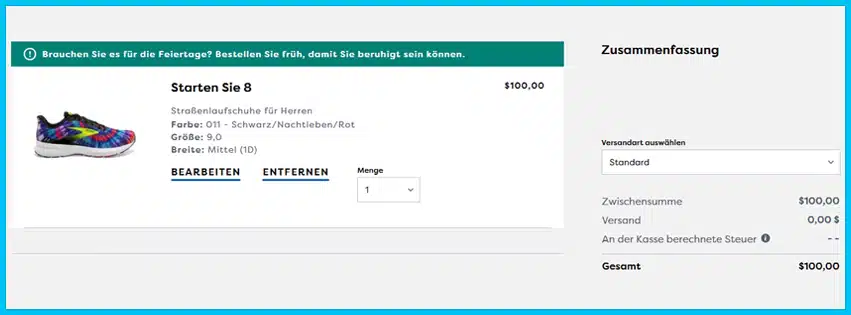 brooksrunning Gutscheine - Warenkorb