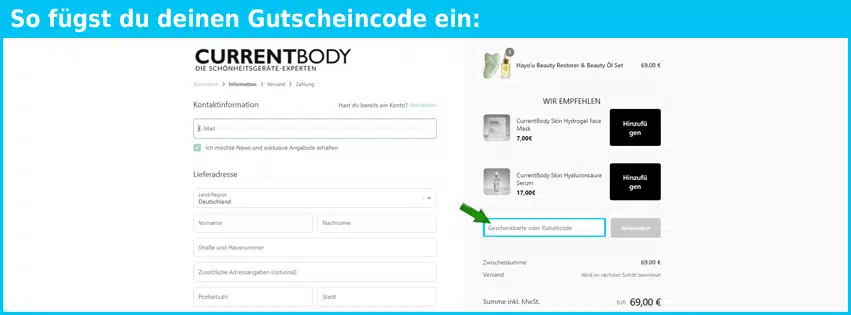 currentbody Gutscheine - gutscheincode eingeben und sparen
