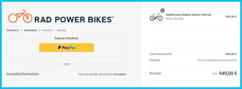 radpowerbikes Gutscheine - Warenkorb
