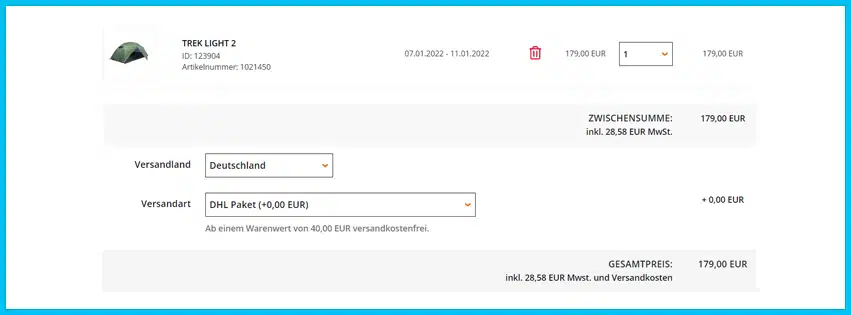 sackpack Gutscheine - Warenkorb