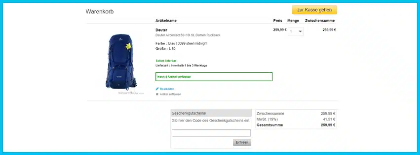 sportokay.com Gutscheine - Warenkorb