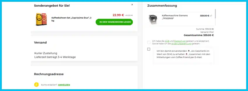 coffeefriend Gutscheine - Warenkorb