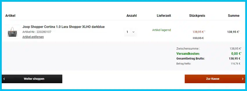 koffer-to-go Gutscheine - Warenkorb