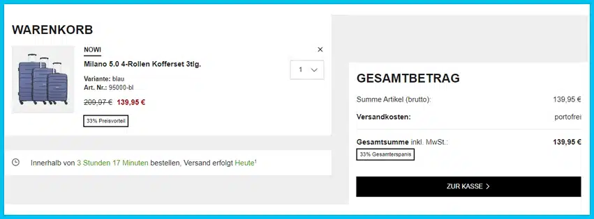 koffer.com Gutscheine - Warenkorb
