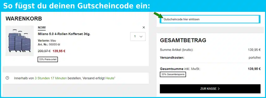 koffer.com Gutscheine - gutscheincode eingeben und sparen