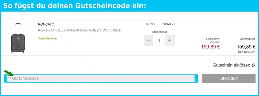 koffer.shop Gutscheine - gutscheincode eingeben und sparen