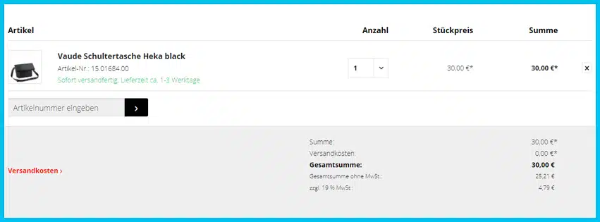 taschenparadies.de Gutscheine - Warenkorb
