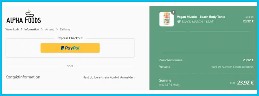 alphafoods Gutscheine - Warenkorb