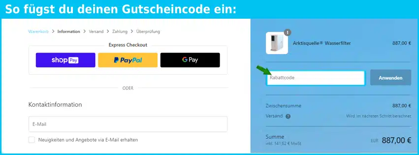 arktisquelle Gutscheine - gutscheincode eingeben und sparen
