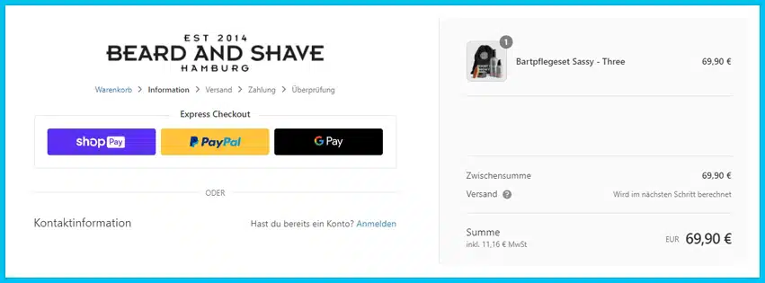 beardandshave Gutscheine - Warenkorb