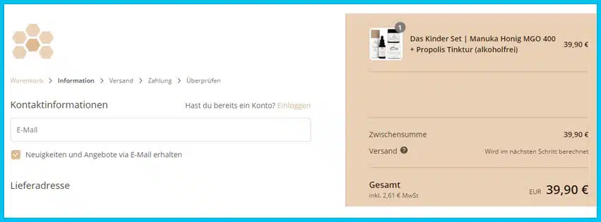 bedrop Gutscheine - Warenkorb