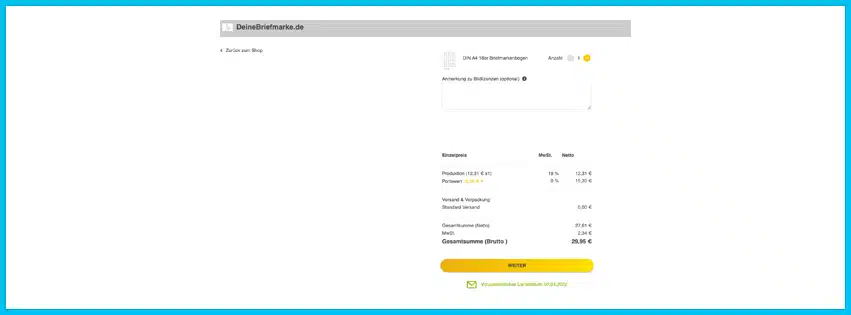 deinebriefmarke.de Gutscheine - Warenkorb