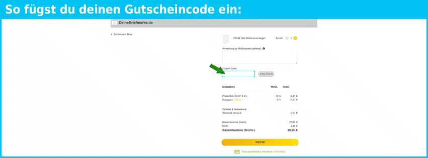 deinebriefmarke.de Gutscheine - gutscheincode eingeben und sparen