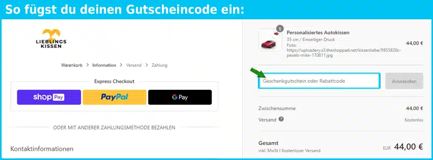 deinlieblingskissen Gutscheine - gutscheincode eingeben und sparen