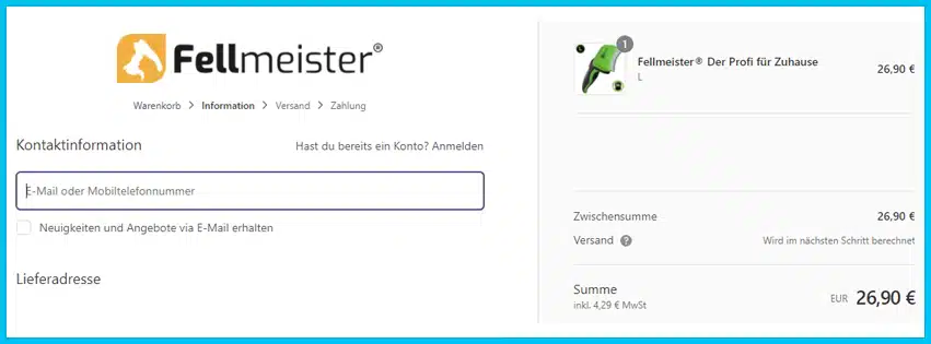fellmeister Gutscheine - Warenkorb
