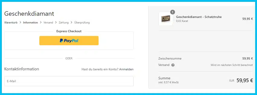 geschenkdiamant Gutscheine - Warenkorb