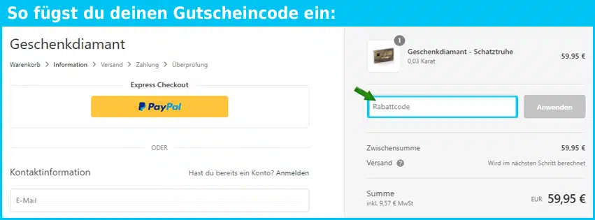 geschenkdiamant Gutscheine - gutscheincode eingeben und sparen