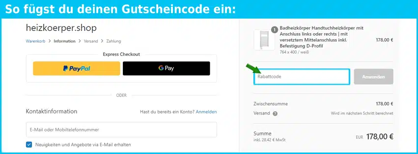 heizkoerper.shop Gutscheine - gutscheincode eingeben und sparen