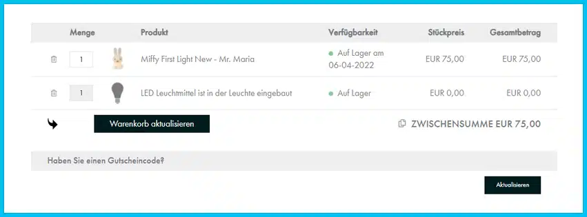 lampenmeister Gutscheine - Warenkorb