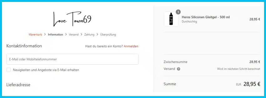 lovetown69 Gutscheine - Warenkorb