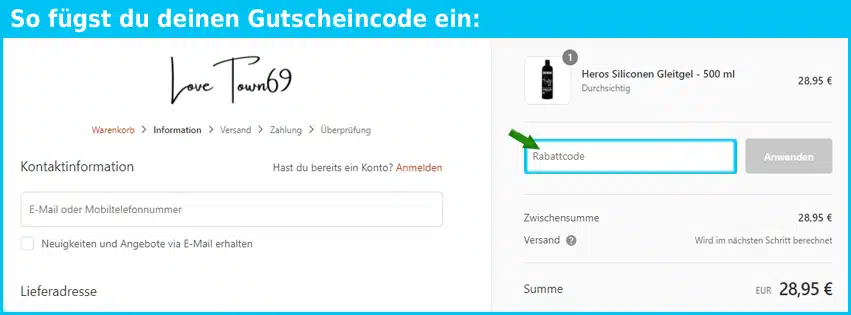 lovetown69 Gutscheine - gutscheincode eingeben und sparen