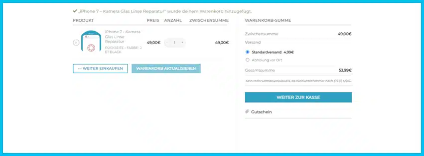 nrepair Gutscheine - Warenkorb
