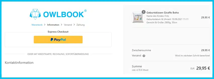 owlbook Gutscheine - Warenkorb