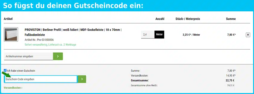 profisockelleisten.de Gutscheine - gutscheincode eingeben und sparen