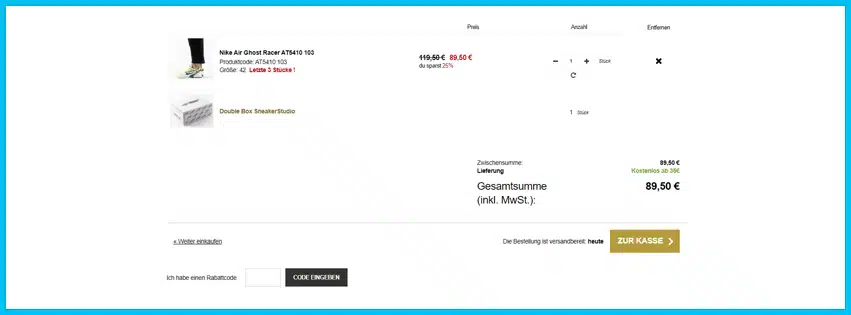 sneakerstudio Gutscheine - Warenkorb