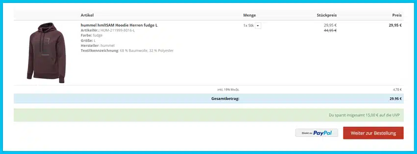 sportdeal24 Gutscheine - Warenkorb