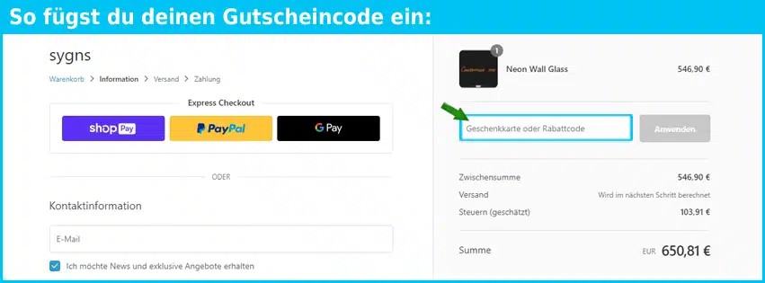sygns Gutscheine - gutscheincode eingeben und sparen