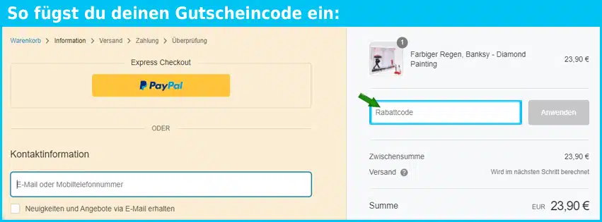 diamondpainting Gutscheine - gutscheincode eingeben und sparen