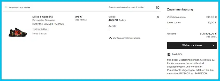 farfetch Gutscheine - Warenkorb