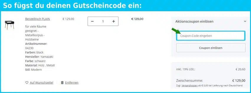 raumzutaten Gutscheine - gutscheincode eingeben und sparen