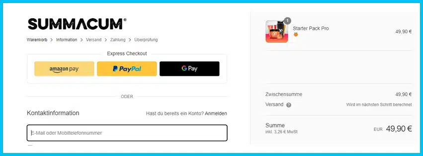 summacum Gutscheine - Warenkorb