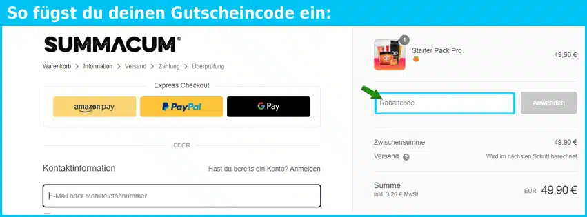 summacum Gutscheine - gutscheincode eingeben und sparen