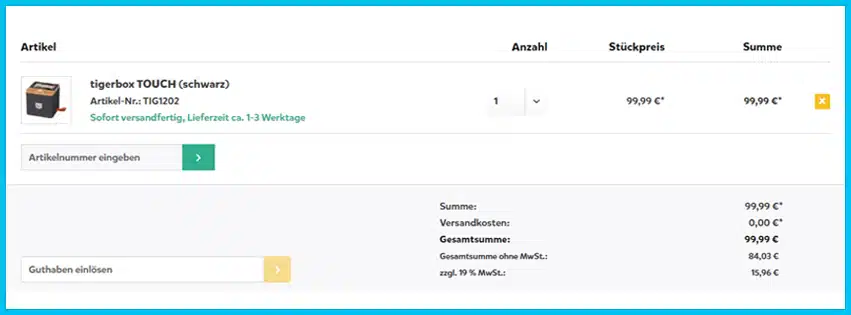 tigermedia-shop Gutscheine - Warenkorb
